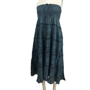 SAKKAS -WOMEN'S FREE SIZE - GREY STRAPLESS 100% COTTON EMBROIDERED DRESS